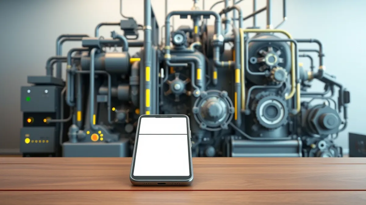 Illustration: A simple, blank smartphone sits on a wooden table, displaying a basic chat interface.