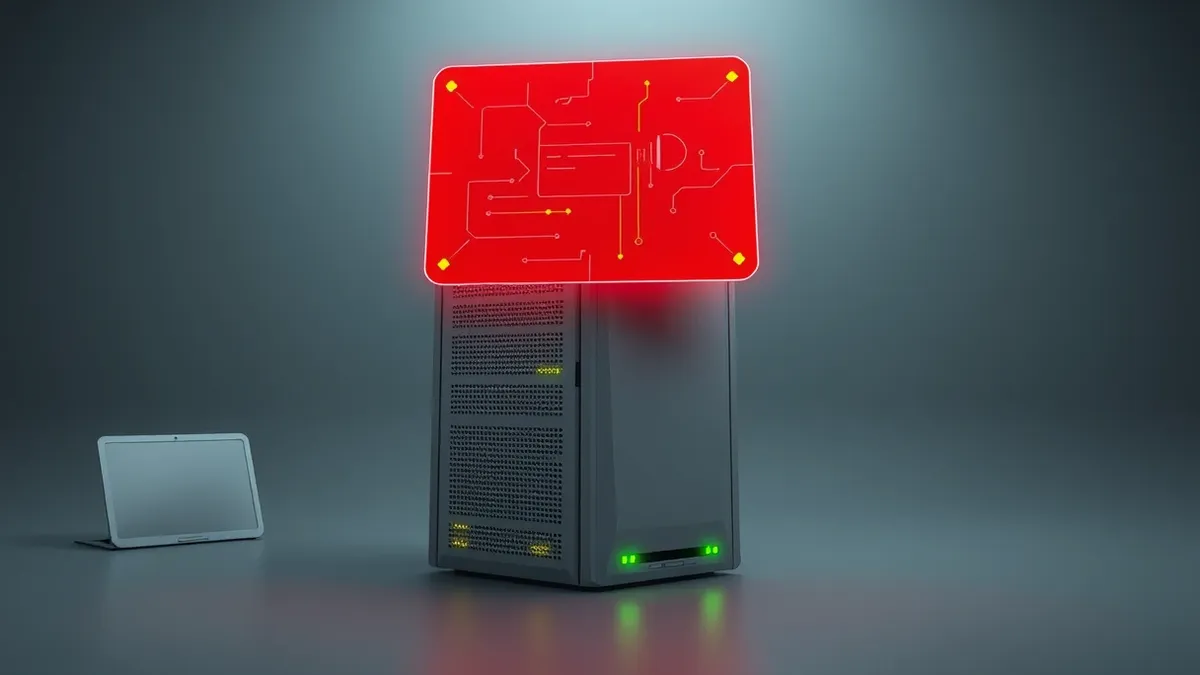 Illustration: A generic web server sits isolated in a dark room.