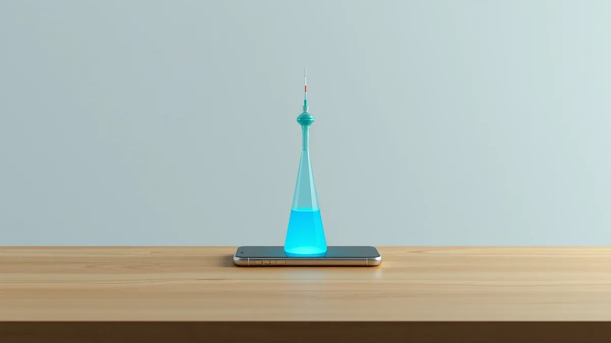 Illustration: A transparent glass tunnel connects a smartphone to a distant tower, wrapping the data stream in an opaque blue shell.