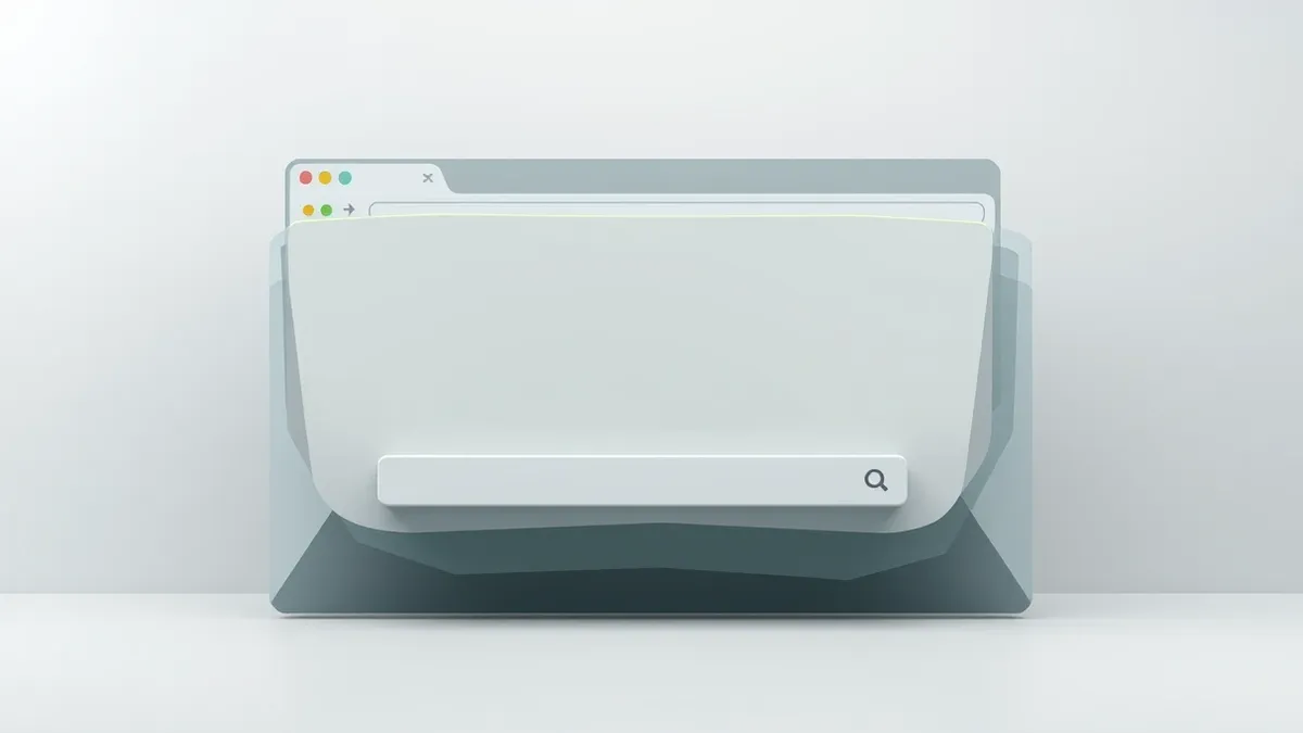 Illustration: A web browser window with multiple onion-shaped layers obscuring a generic search bar behind it.