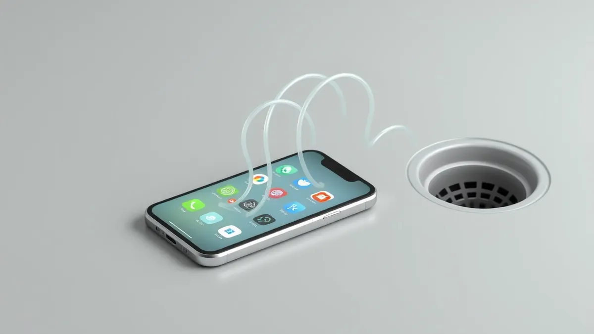 Illustration: A smartphone rests on a flat surface with its screen displaying a grid of colorful app icons.