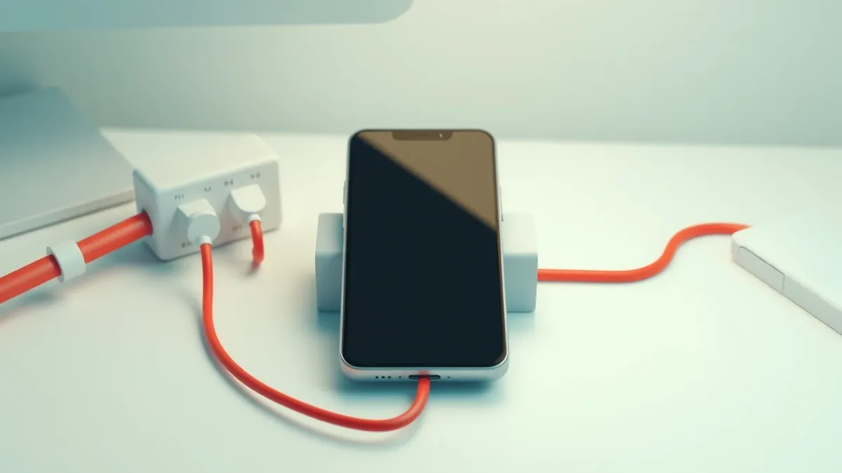 Illustration: A blank smartphone rests on a white desk next to a physical toggle switch set to the off position.