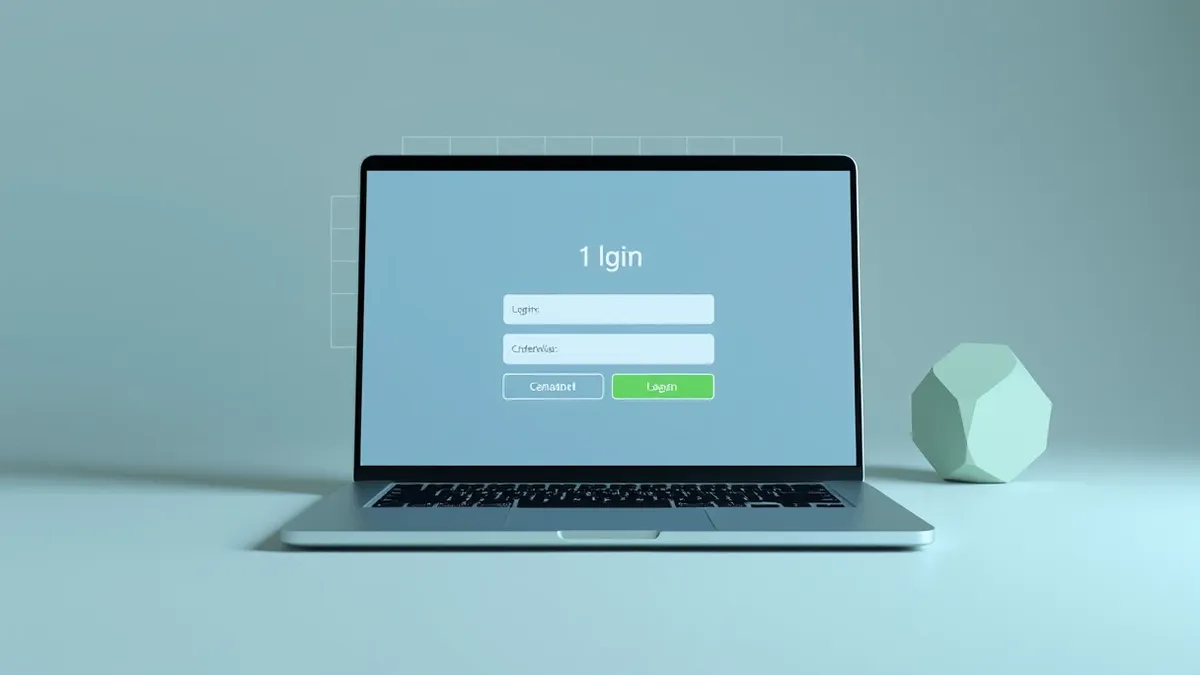 Illustration: A laptop screen displays a blank login form with two empty input fields for credentials.