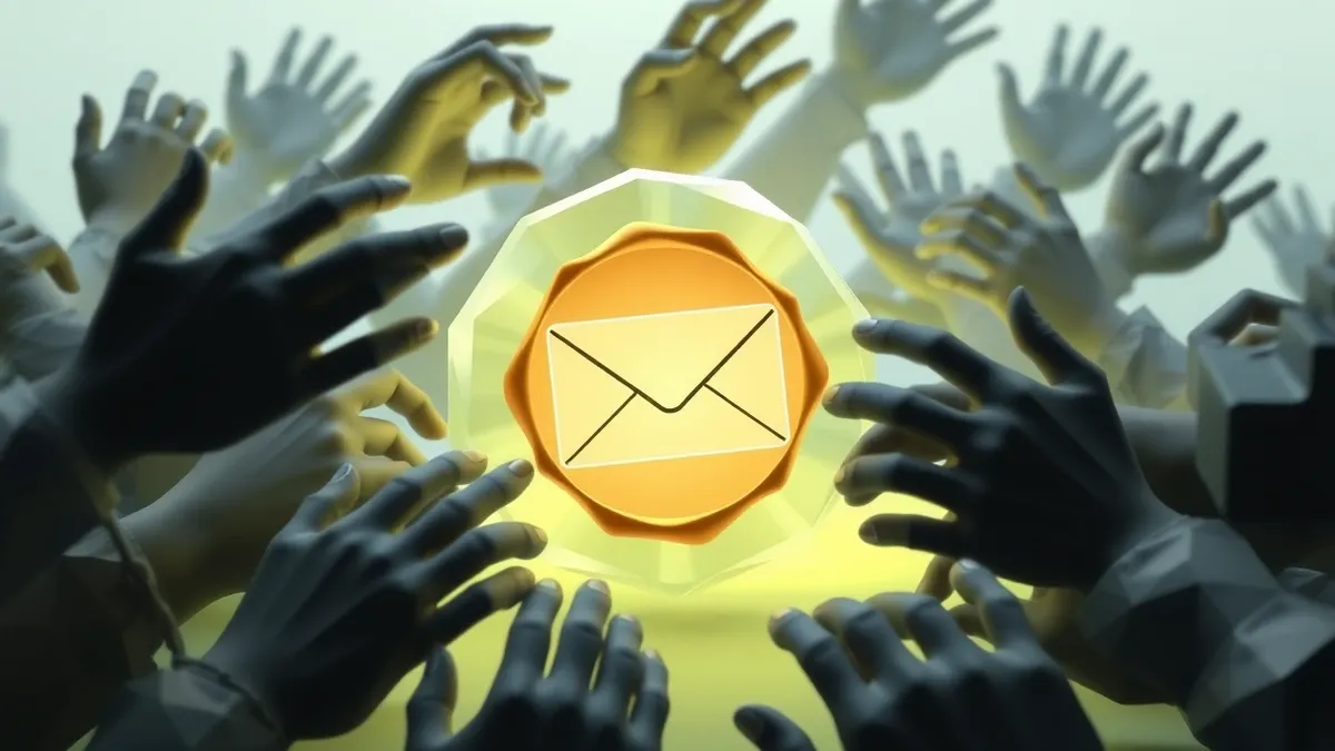 Illustration: A translucent wax seal encases a digital message packet traveling through a chaotic storm of grasping, shadowy hands.