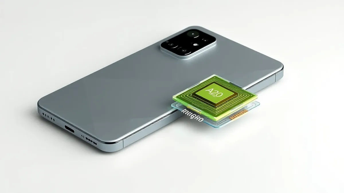 Illustration: A slim smartphone rests on a clean white surface.