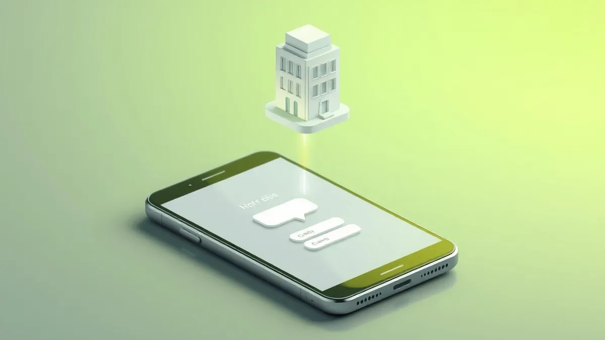 Illustration: A sleek smartphone displays a blank chat interface with a stylized chat bubble emerging from the bottom.