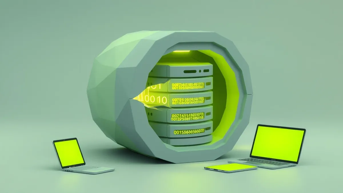 Illustration: A stylized database cylinder sits open, revealing internal layers.