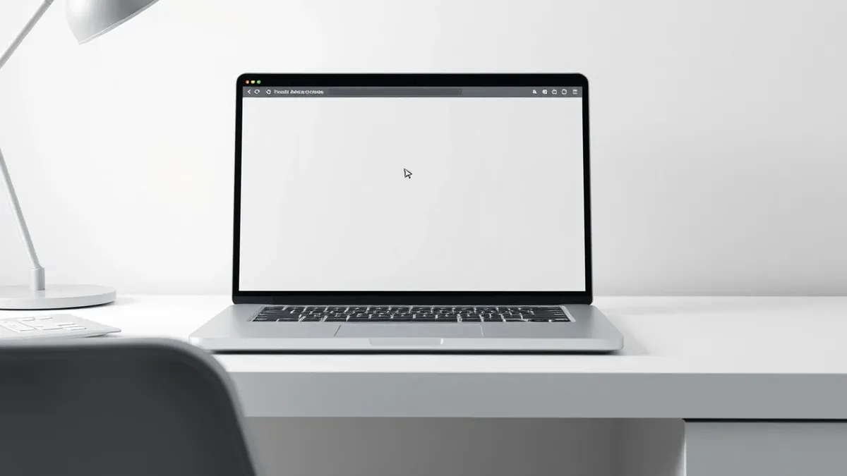 Illustration: A sleek silver laptop sits on a clean white desk.