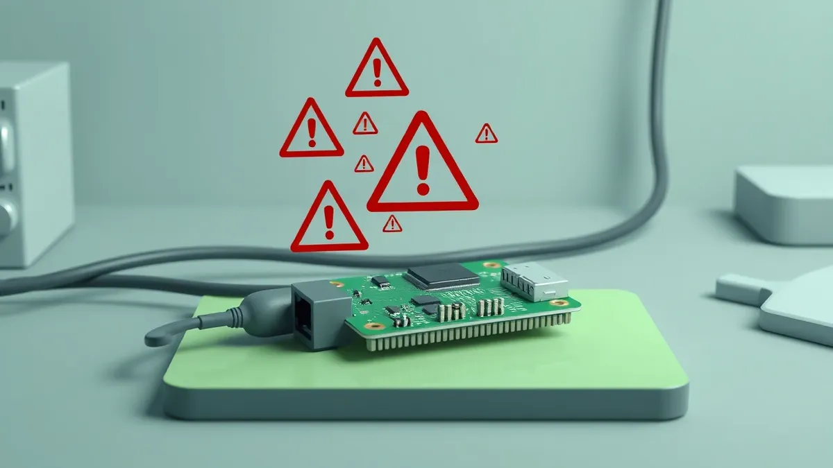 Illustration: A small green circuit board with a microcontroller sits on a workbench.