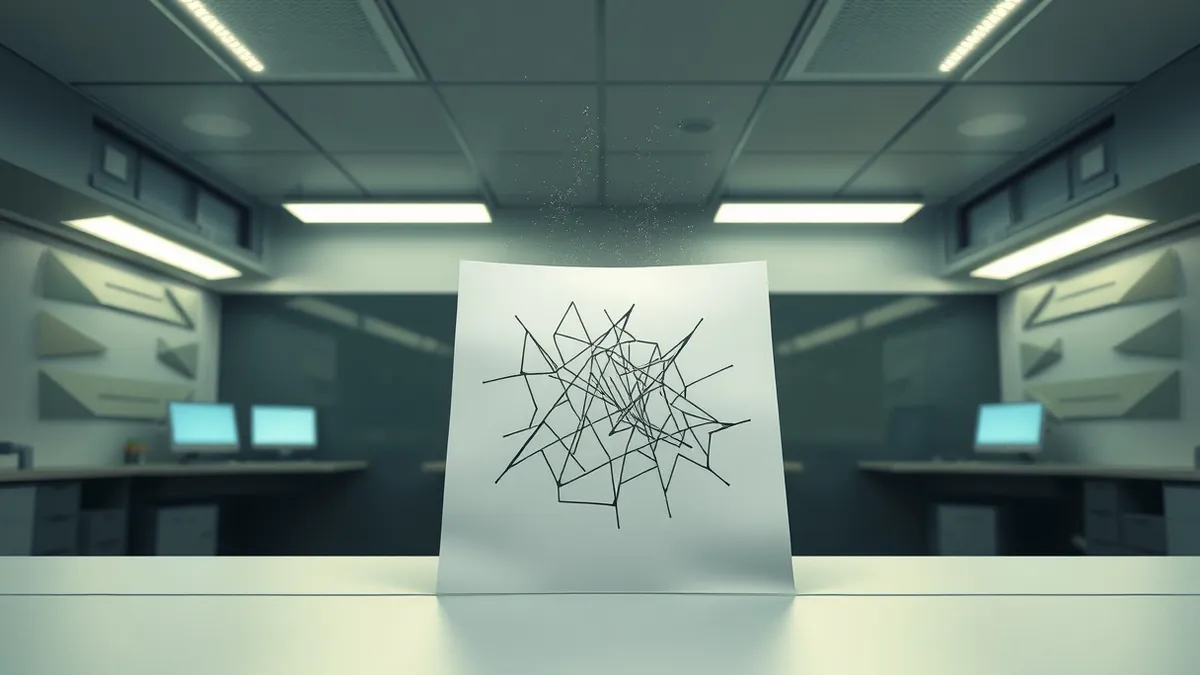 Illustration: A police dispatch desk sits empty under harsh fluorescent lights.