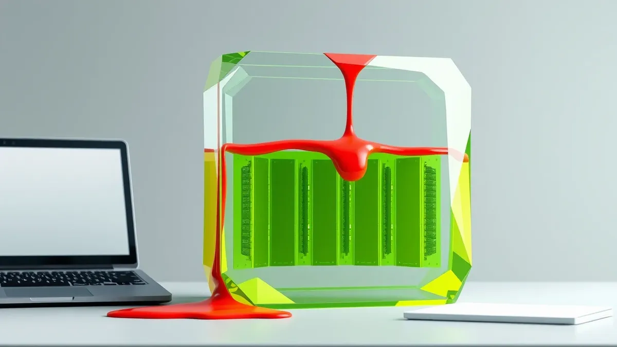 Illustration: A transparent glass block representing computer memory sits on a desk.